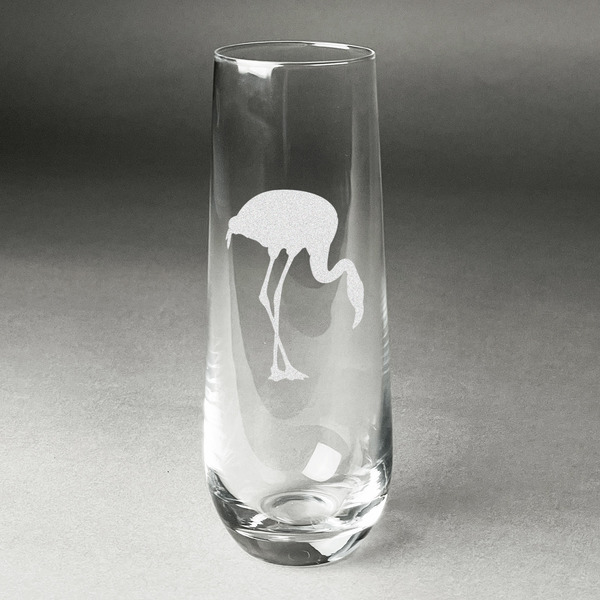 Custom Pink Flamingo Champagne Flute - Stemless Engraved