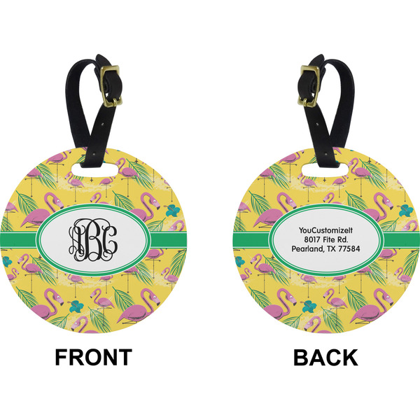 Pink Flamingo Circle Luggage Tag (Front + Back)