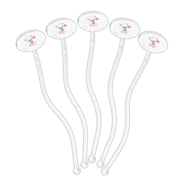 Pink Flamingo Clear Plastic 7" Stir Stick - Oval - Fan