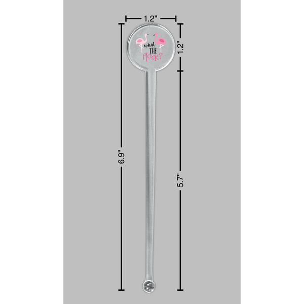 Pink Flamingo Clear Plastic 7" Stir Stick - Round - Dimensions