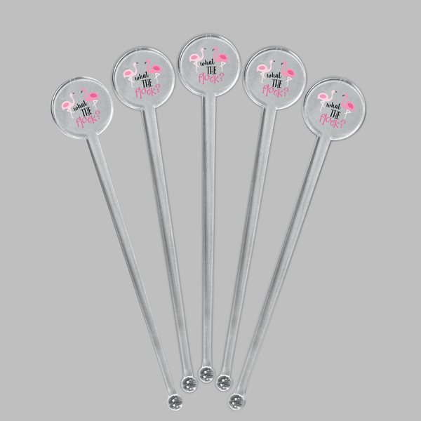 Pink Flamingo Clear Plastic 7" Stir Stick - Round - Fan View
