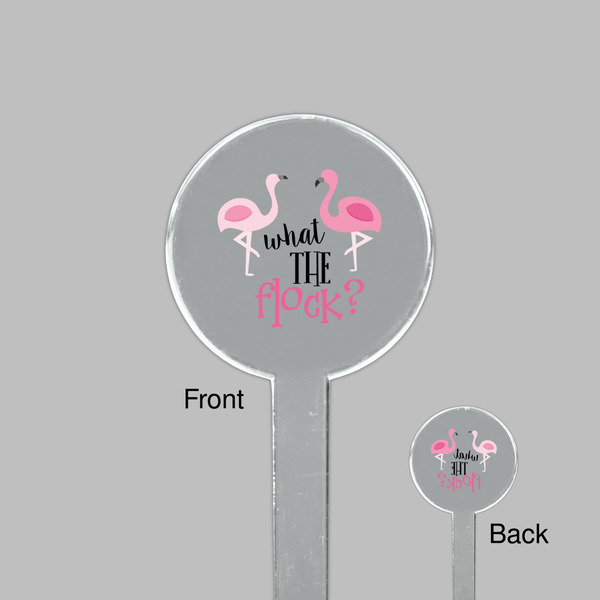 Pink Flamingo Clear Plastic 7" Stir Stick - Round - Front & Back