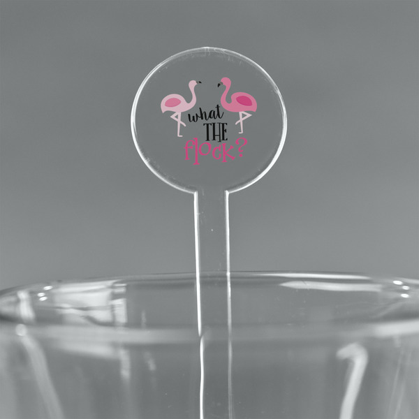 Custom Pink Flamingo 7" Round Plastic Stir Sticks - Clear