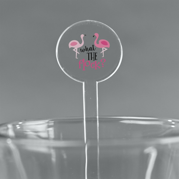 Custom Pink Flamingo 5.5" Round Plastic Stir Sticks - Clear