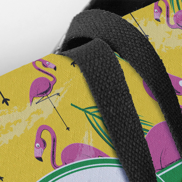 Pink Flamingo Closeup of Tote w/Black Handles