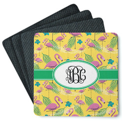 Pink Flamingo Square Rubber Backed Coasters - Set of 4 (Personalized)