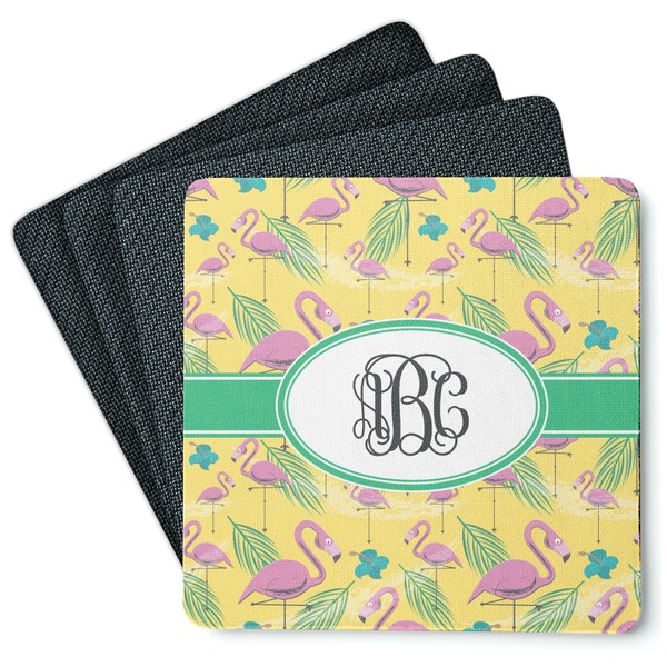 Custom Pink Flamingo Square Rubber Backed Coasters - Set of 4 (Personalized)
