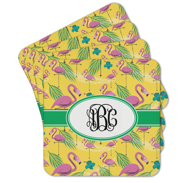 Custom Pink Flamingo Cork Coaster - Set of 4 w/ Monogram