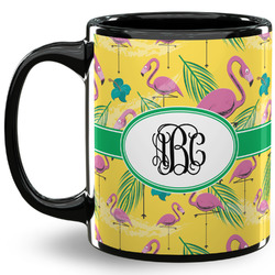 Pink Flamingo 11 Oz Coffee Mug - Black (Personalized)