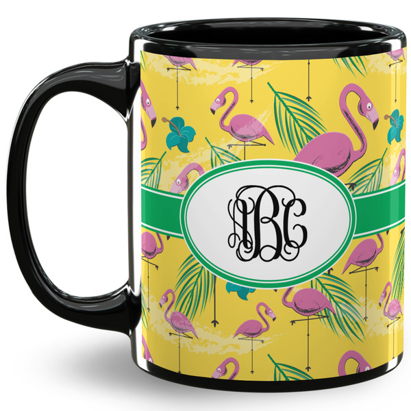 Custom Pink Flamingo 11 Oz Coffee Mug - Black (Personalized)