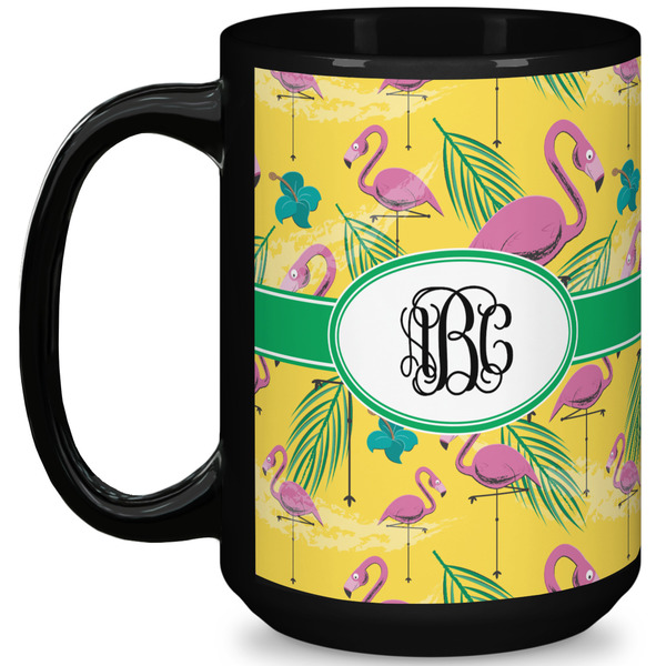 Custom Pink Flamingo 15 Oz Coffee Mug - Black (Personalized)