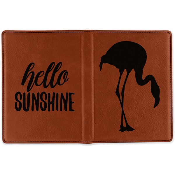 Pink Flamingo Cognac Leather Passport Holder Outside Double Sided - Apvl