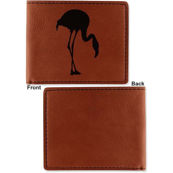 Pink Flamingo Cognac Leatherette Bifold Wallets - Front and Back Single Sided - Apvl