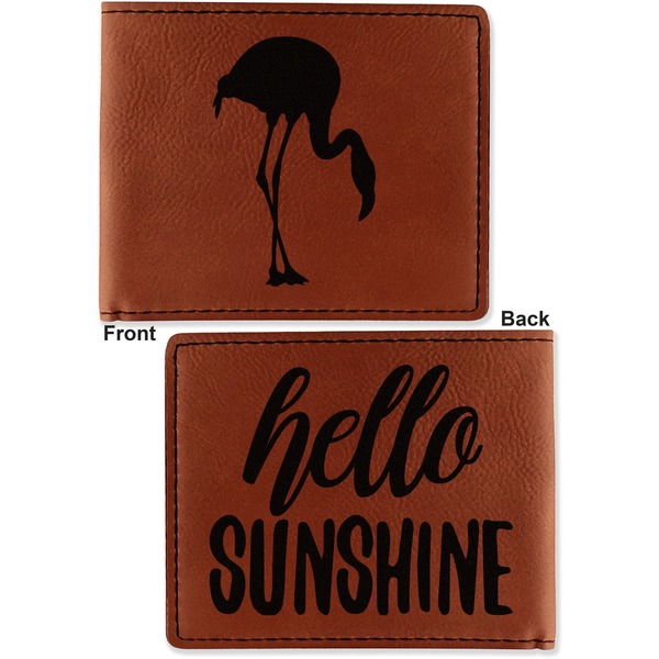 Pink Flamingo Cognac Leatherette Bifold Wallets - Front and Back