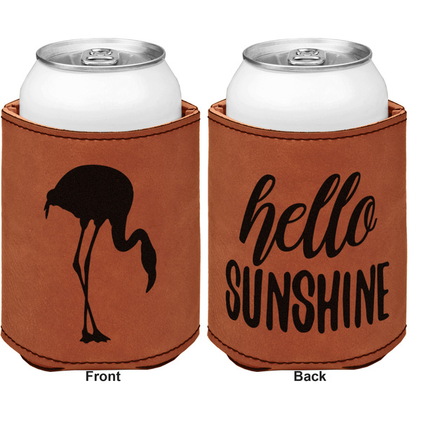 Pink Flamingo Cognac Leatherette Can Sleeve - Double Sided Front and Back