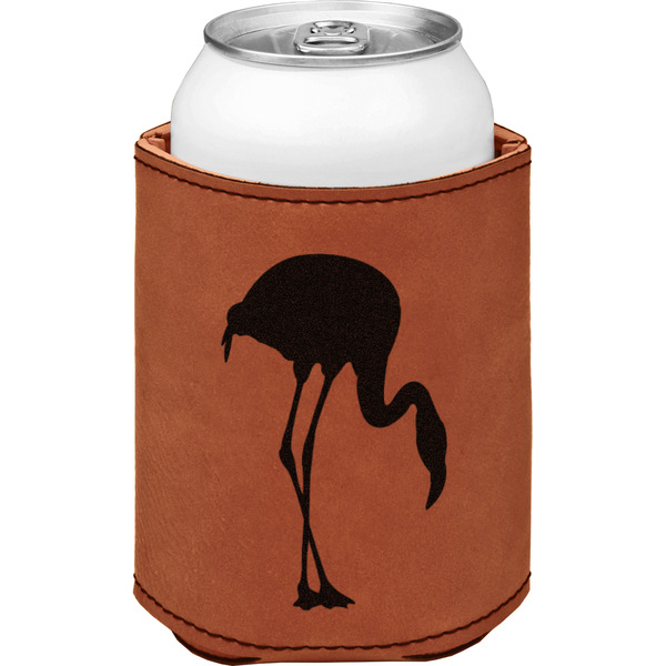 Custom Pink Flamingo Leatherette Can Sleeve - Double Sided