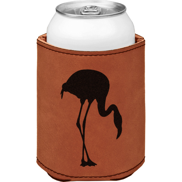 Custom Pink Flamingo Leatherette Can Sleeve - Single Sided