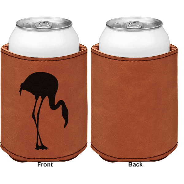 Pink Flamingo Cognac Leatherette Can Sleeve - Single Sided Front and Back