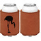 Pink Flamingo Cognac Leatherette Can Sleeve - Single Sided Front and Back