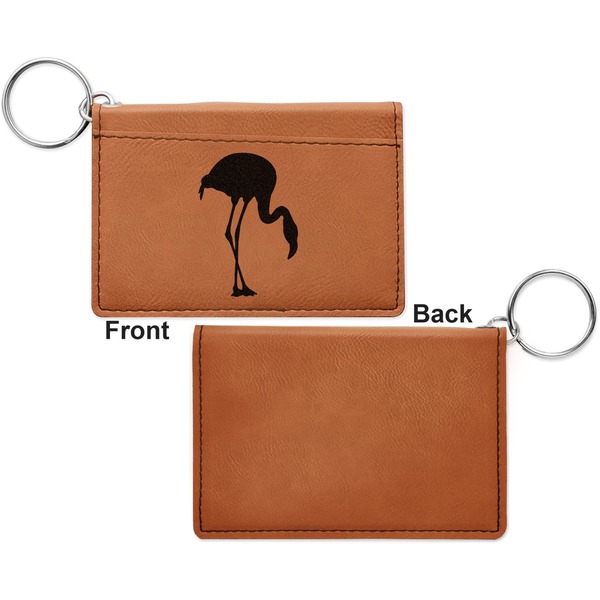 Pink Flamingo Cognac Leatherette Keychain ID Holders - Front Apvl