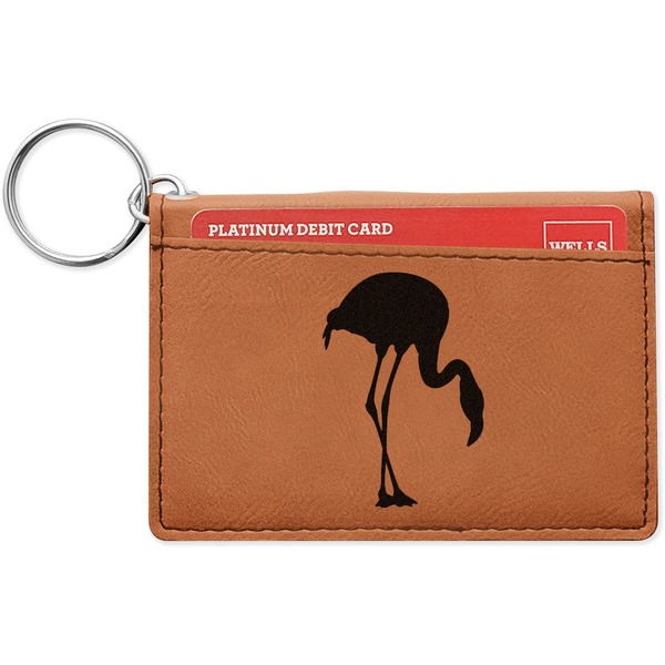 Custom Pink Flamingo Leatherette Keychain ID Holder - Single Sided