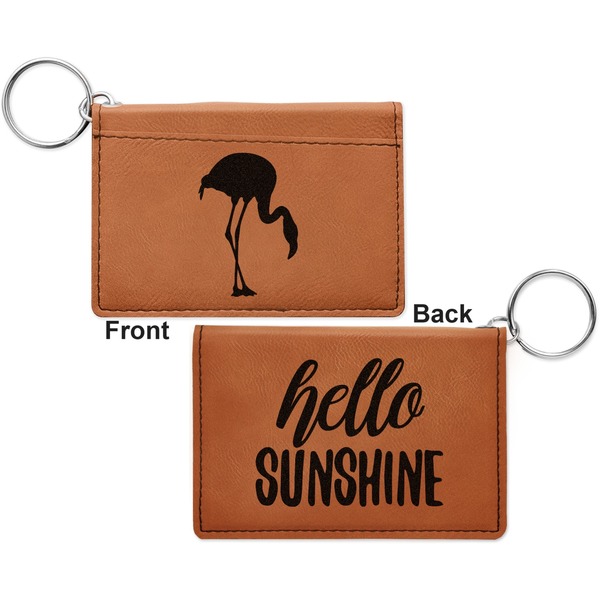 Pink Flamingo Cognac Leatherette Keychain ID Holders - Front and Back Apvl
