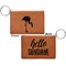 Pink Flamingo Cognac Leatherette Keychain ID Holders - Front and Back Apvl