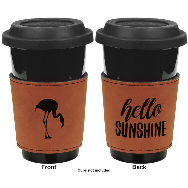 Pink Flamingo Cognac Leatherette Mug Sleeve - Double Sided Apvl