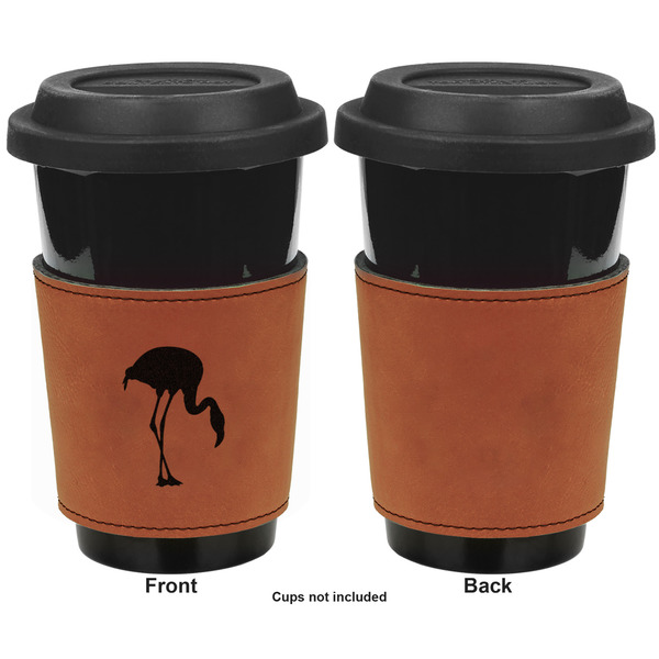 Pink Flamingo Cognac Leatherette Mug Sleeve - Single Sided Apvl