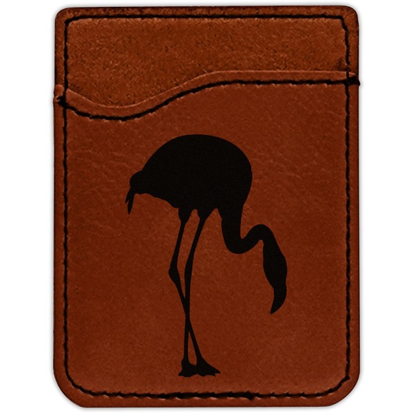 Pink Flamingo Cognac Leatherette Phone Wallet close up