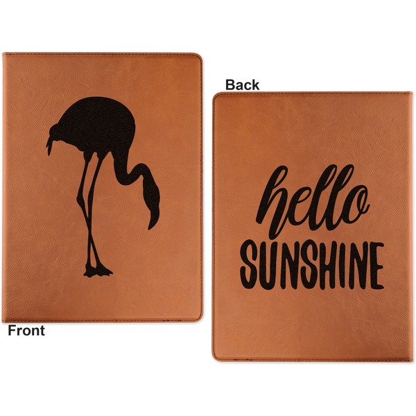 Pink Flamingo Cognac Leatherette Portfolios with Notepad - Large - Double Sided - Apvl