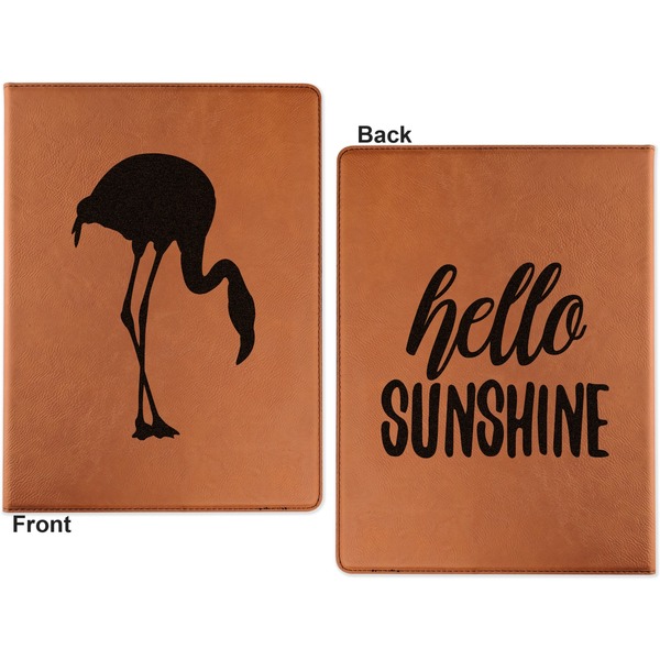 Pink Flamingo Cognac Leatherette Portfolios with Notepad - Small - Double Sided- Apvl