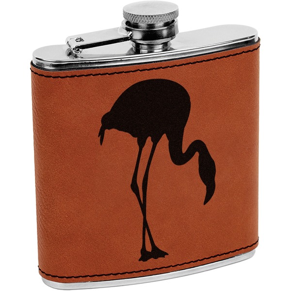 Custom Pink Flamingo Leatherette Wrapped Stainless Steel Flask