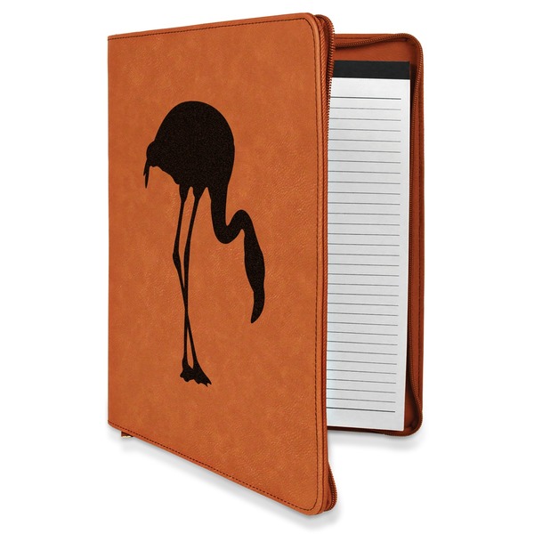 Custom Pink Flamingo Leatherette Zipper Portfolio with Notepad - Single Sided