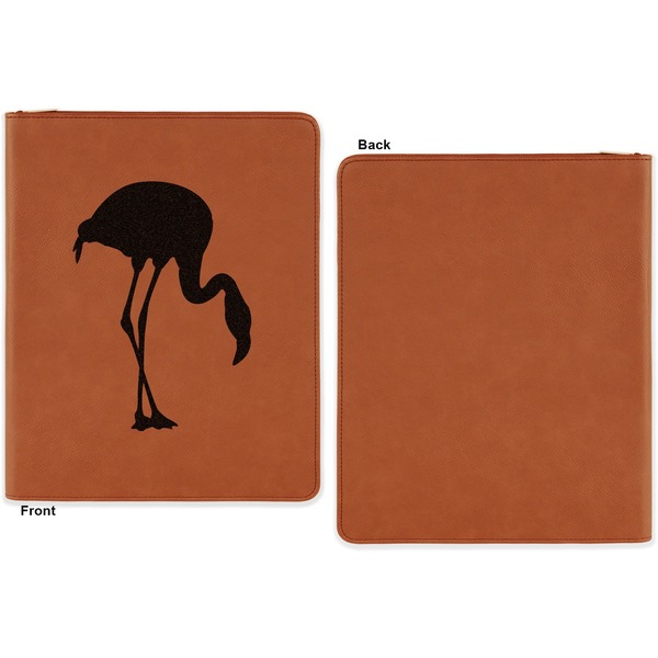 Pink Flamingo Cognac Leatherette Zipper Portfolios with Notepad - Single Sided - Apvl