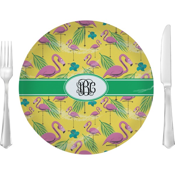 Custom Pink Flamingo 10" Glass Lunch / Dinner Plates - Single or Set (Personalized)