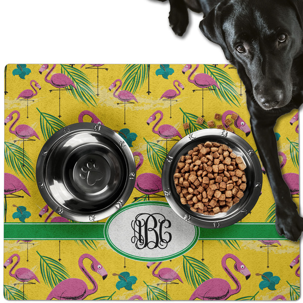 Pink Flamingo Dog Food Mat - Large LIFESTYLE