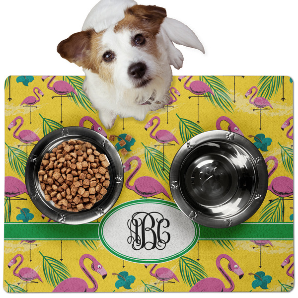 Pink Flamingo Dog Food Mat - Medium LIFESTYLE