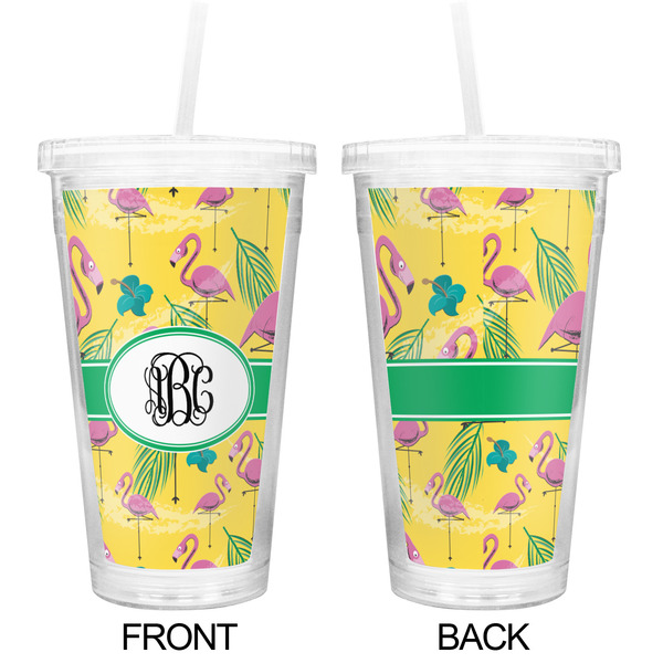 Pink Flamingo Double Wall Tumbler with Straw - Approval