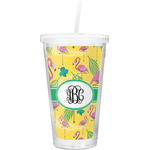 Pink Flamingo Double Wall Tumbler with Straw (Personalized)