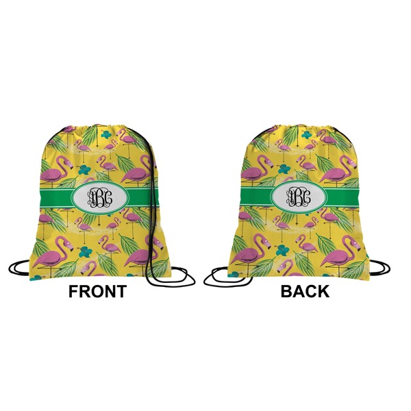 Pink Flamingo Drawstring Backpack Front & Back Small