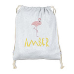 Pink Flamingo Drawstring Backpack - Sweatshirt Fleece - Double Sided (Personalized)