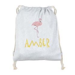 Pink Flamingo Drawstring Backpack - Sweatshirt Fleece - Double Sided (Personalized)