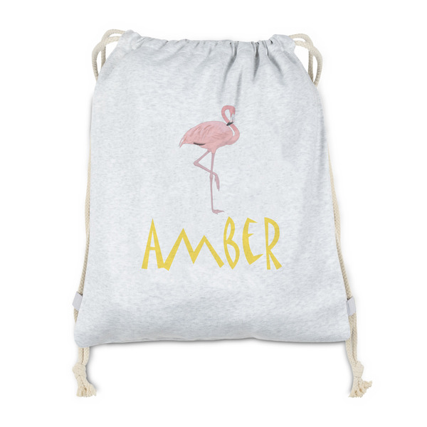 Custom Pink Flamingo Drawstring Backpack - Sweatshirt Fleece - Double Sided (Personalized)