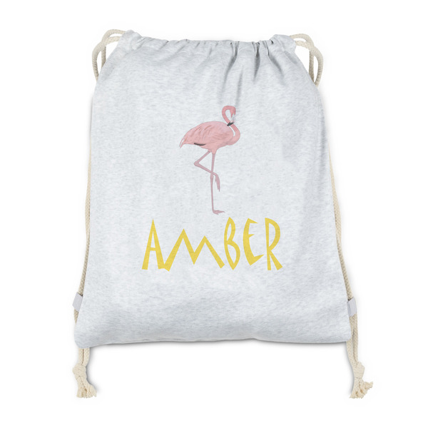 Custom Pink Flamingo Drawstring Backpack - Sweatshirt Fleece