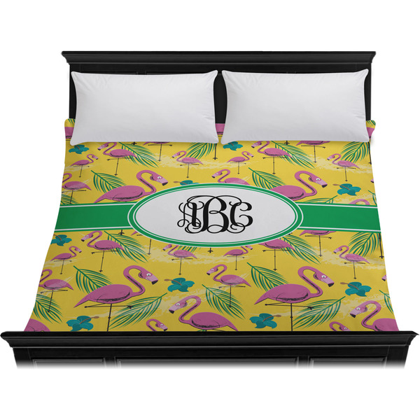 Pink Flamingo Duvet Cover - King - On Bed - No Prop