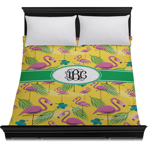 Pink Flamingo Duvet Cover - Queen - On Bed - No Prop