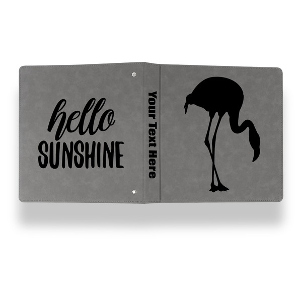 Pink Flamingo Leather Binder - 1" - Grey - Back Spine Front View