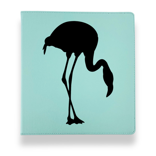 Pink Flamingo Leather Binders - 1" - Teal - Front View