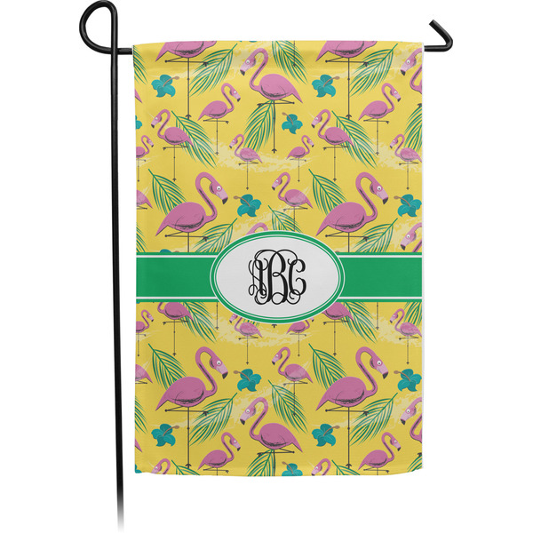 Custom Pink Flamingo Small Garden Flag - Single Sided w/ Monograms